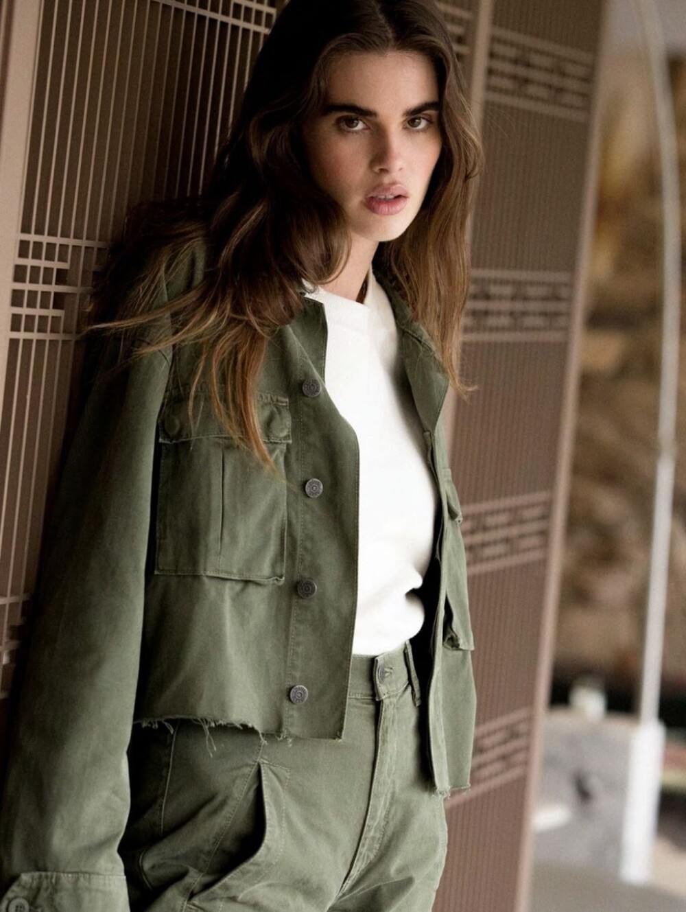 BOYISH the Camden Cropped Utility cargo jacket shacket raw edge army olive NWT M
